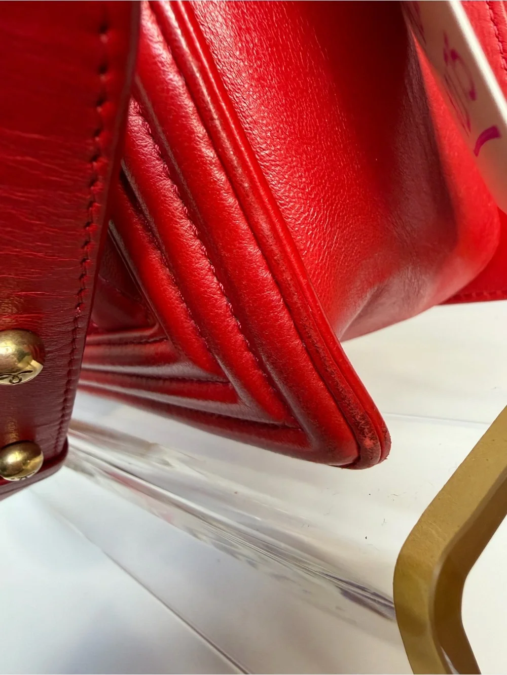 CHANEL Red Quilted Leather Medium Boy